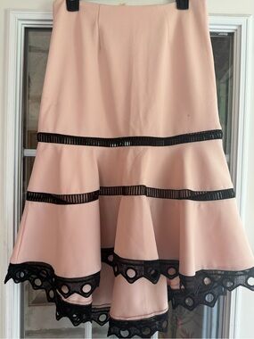 VENUS Blush Pink Tiered Skirt with Black Lace Trim